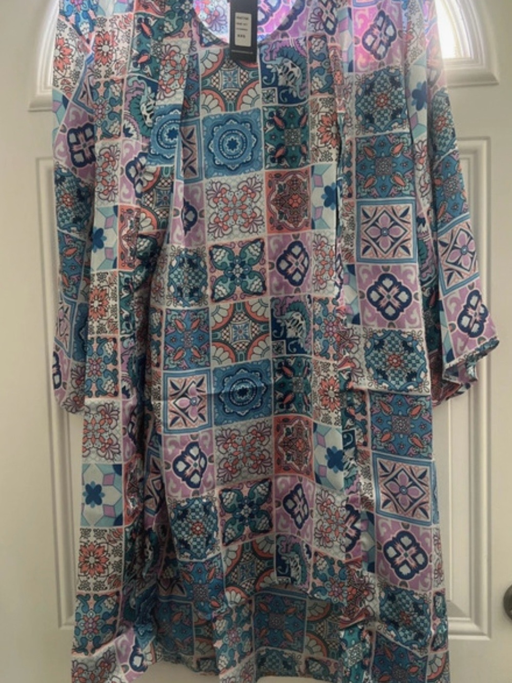 Tolani Multicolor Blue & Purple Tile-Print Casual Button-Down Shirt
